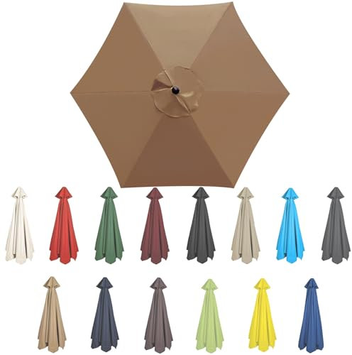 Auvent De Rechange Pour Parasol 200cm/270cm/300cm Toile De Rechange Pour Parasol Déporté 6 Baleines/8 Baleines Tissu De Rechange Pour Parasol De Jardin Housse De Rechange Pour Toile De Parasol(Khaki,6