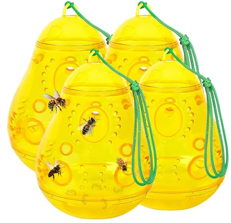Wespenfalle, Wespenabwehr zum Aufstellen und Aufhängen, Wespenfalle für Draußen, Insektenfalle gegen Wespen, Bienen, Hornissen, Fliegenfalle Außen für Natürlichen Lockstoff (4 Stück)