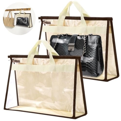 EXTRAPINS 2 Stück Handtaschen-Aufbewahrung, Staubschutzbeutel, XL, Beige | Transparente Handtaschen-Aufbewahrung, mit Reißverschluss und Griff