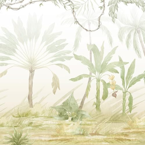 UNIK Nordic Vliestapete BxH: 400x280 cm mit Kinder und Baby XXL Dschungel Motiv, Kindertapete mit Safari Aquarell Design, Fototapete für Kinderzimmer, Premium Foto Tapete mit 180g/m2 Stärke