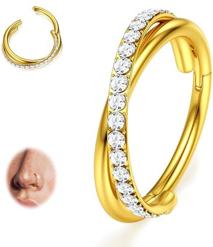 BodyBonita Nasenring Hoops - 316L Edelstah Nasenpiercings 20G/18G/16G CZ Conch Helix Piercings Schmuck Septum Piercing Knorpel Ohrring Rook Tragus Daith 8 mm Gold Duo Hoop