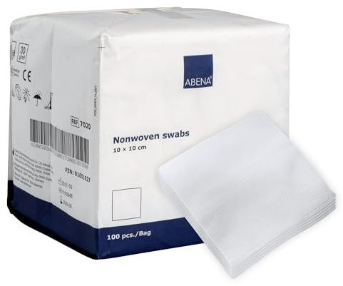 ABENA Gauze Pads, 100 Pack, 10x10cm Wound Dressings, Non-Sterile, Soft Absorbent Gauze for Wound Dressing, Non-Adhesive Dressings for Wounds