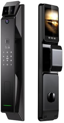 Hanzete Smart Lock with Camera 3D Face Recognition Keyless Entry Door Lock Handle Aluminum Alloy Biometric Door Lock Tuya App 6 Unlocking Methods for 40-120mm Thickness Office Home Bedroom Door