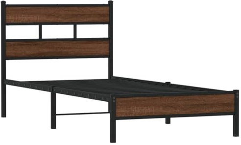 vidaXL Single Bed Frame without Mattress - Brown Oak - 90x200 cm - Engineered Wood with Metal Slats - Ideal for Bedroom