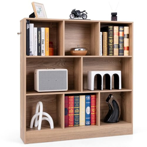 COSTWAY Bücherregal mit 8 Fächern, Standregal mit 3 Ebenen, Würfelregal, Büroregal, Aufbewahrungregal für Wohnzimmer, Schlafzimmer, Arbeitszimmer, Büro, 100 x 24 x 104 cm (Natur)