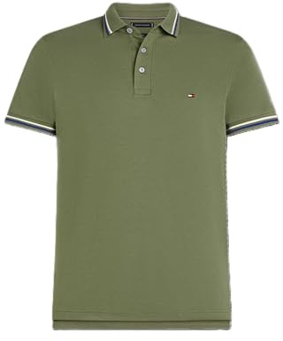 Tommy Hilfiger Herren Poloshirt Kurzarm Tipped Seasonal Slim Fit, Grün (Battle Green), XXL