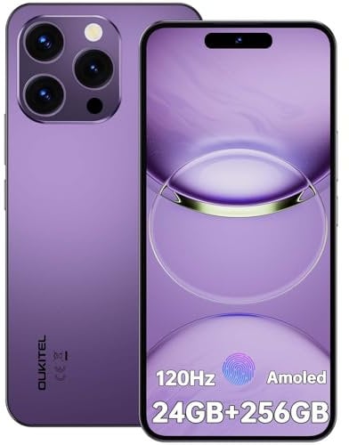 OUKITEL P1 Smartphone Ohne Vertrag - 24GB+256GB Handy Ohne Vertrag Android 14, 6.7 Zoll AMOLED Display Simlockfreie Handys 5150mAh, 50MP+32MP Kamera,GPS,NFC,Violett