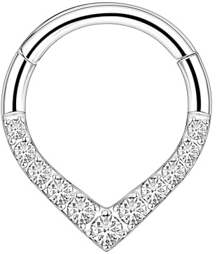Titanium Clicker Ring in Modern Style with Crystals, Piercing Ring Daith Septum Hoop Jewelry Nose Clicker