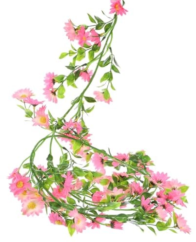 QUARKZMAN 2pcs Guirlande Fleurs Artificielles Marguerites Vigne Rose Clair | en Soie, Guirlande Fleurs Sauvages Fausses Fleurs Suspendues, Feuilles Vertes pour Mur Fête Arche Mariage