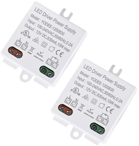 2 Stück 12V/DC 10W Mini LED Transformator, LED Trafo 100-240V auf 12V DC Konstante Spannung LED Treiber Netzteil für 12V LED Leuchten und Stripes, Ohne Mindestlastanforderungen