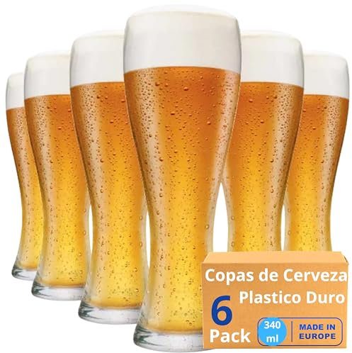 Vieira Home Copas de Cerveza Vasos plastico duro reutilizable irrompibles modernos | Juego de 6 vasos sin bpa 34cl |Hecho en U.E.