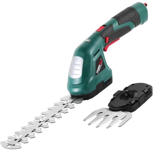 POSENPRO Forbici a Batteria 7,2V, 2 in 1 Tosaerba e Tagliasiepi a Batteria, Tagliasiepi Elettrico con Maniglia Rotante a 180°, Larghezza di Taglio 100mm, Lunghezza di Taglio 200mm