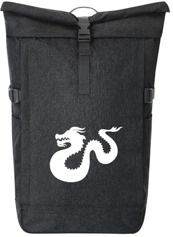 Huuraa Kurierrucksack Dragon Silhouette 30-44 Liter Black Melange Fairtrade Rolltop Rucksack Geschenkidee