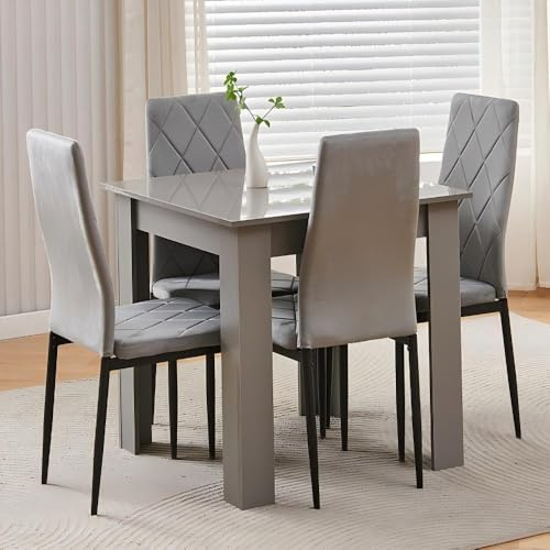 Homullel 75x75 cm Kleiner Esstisch mit 4 Stühlen Esszimmer Set für 4 Personen Kleiner Essgruppe für Küche, Esszimmer, Platzsparend (Flanellgrau #2, Grauer Tisch mit 4 Sitzen)