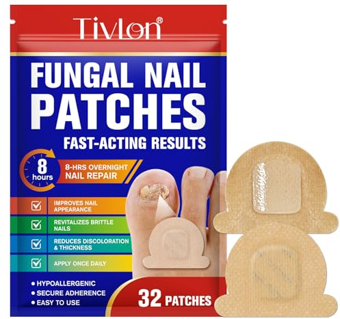32Pcs Fungal Nail Patches for Toenails & Fingernails - Extra Strength Treatment for Thick, Cracked, Yellow & Discolored Nails - Multi-Purpose Nail Repair Pads - Easy Overnight Use