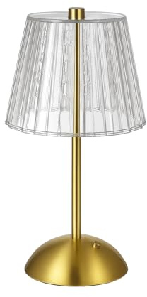 N-L-E new-line-essentials N-L-E Edle LED Tischlampe mit Akku & USB-C | 3 Lichtfarben, Dimmbar, Warmweiß, Kabellos, Transparenter Acrylschirm & Goldener Aluminiumfuß | Moderne Design-Tischleuchte (1)