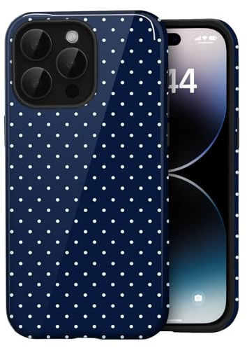 Amzfield Case for iPhone 13 Pro, Small Polka Dot Dual Layer Cute, Navy Blue