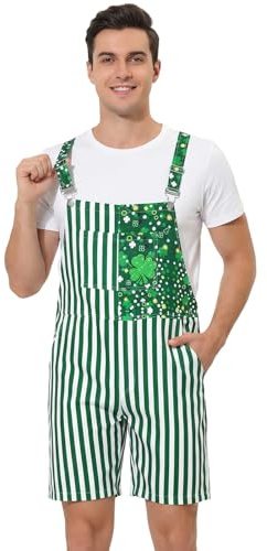 Crittygo St. Patrick's Day Costume Men Women, Adjustable Straps Jumpsuit with Pockets, St Patrick's Day Shamrock Dungarees for Irish Days Festival Outfits