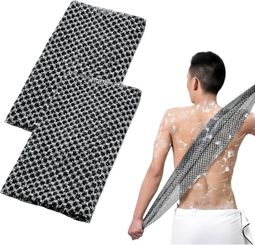 Serviette De Douche Exfoliante - Gommage Naturel en Fibre de Bambou et Charbon, Exfoliation Douce pour le Corps (2 Pieces)