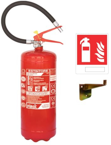 Estintore a Polvere 6kg ABC Omologato 2026 - Completo di Staffa a Muro, Cartello e Certificazione E1061A - Classe di Fuoco 34A 233B C, Pronto all'Uso
