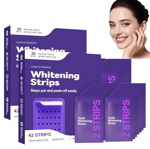2 strisce sbiancanti dei denti, 1 pezzo 42 strisce, tecnologia viola, senza perossido e adatto allo smalto dei denti, per caffè, pasti, vino, uso quotidiano, casa, viaggi, feste, uomini e donne (84