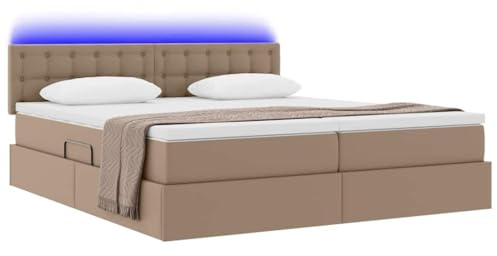vidaXL Bett mit Stauraum und LED Cappuccino 200 x 200 cm Kunstleder, Stylisches Stauraumbett, rechteckig, mit innovativem Design, bequemem Schlaf, hydraulischem Lift, LED-Beleuchtung
