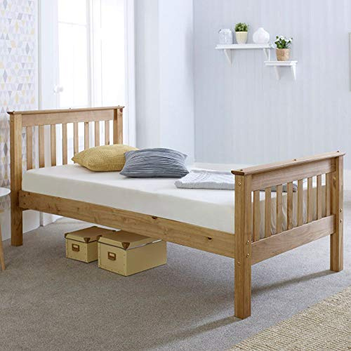 happybeds Somerset Waxed Pine Wooden Bed, 3ft Single, Frame Only | 3ft Single, Wooden Bed, Slatted Headboard, Frame Only, Waxed Pine, Solid Slatted Base, 90 x 190 cm, Traditional Design