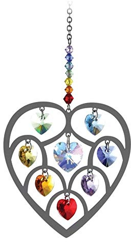 Hearts Chakra Crystal Brass Hanging Rainbow Suncatcher/Rainbow Maker - Embellished with Crystals