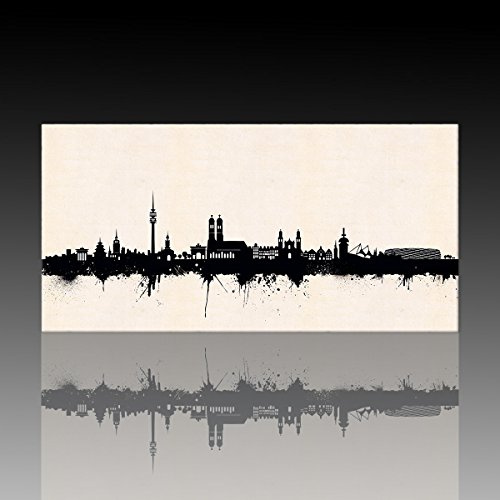 Kunstbruder Münchener Skyline - Schwarz/Weiß 100x200cm - by Stadt München Kunstdruck 2cm (div. Varianten/Größen)- Leinwandbild Wandbild/fertig aufgespannt/fertig zum aufhängen