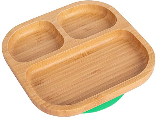 Tiny Dining Babyteller mit Saugnapf - segmentiert - grün - geteilter, Rutschfester, selbsternährender Baby-Entwöhnungsteller aus Bambus für Babys, Kinder