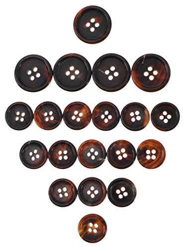 YINETTECH 20 Stück 4 Löcher runde Knöpfe natürlicher Büffelhorn Verschluss Kaffee 2 Größen für Blazer Anzüge Kostüme Handwerk