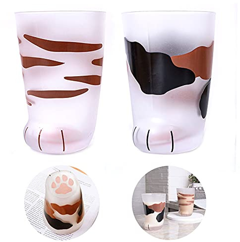 Cute Cat Paw Print Frosted Glass Mugs - Kids & Adults, Perfect for Coffee, Milk & Breakfast (color 1+color 2)