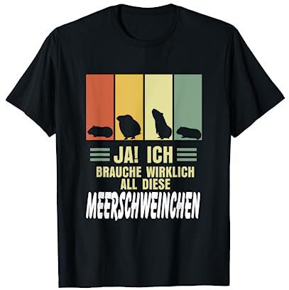 Meerschweinchen Geschenk Nagetier Retro T-Shirt Damen, Herren Unisex Schwarz S Kurzarm Klassische Passform Pull-On Baumwolle, Polyester Mischung