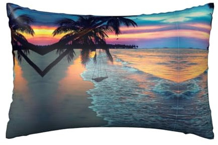 Kokosnuss-Strand-Kissenbezug mit Sonnenuntergang-Hängematte, bedruckt, 50,8 x 76,2 cm, Premium-Haarpflege, knitterarm