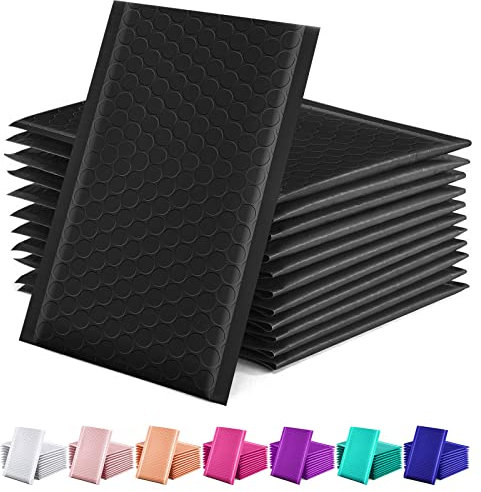 GSSUSA Black Poly Bubble Mailers 4x8 Padded Envelopes #000 Shipping Envelopes Bubble Mailers Self Sealing Padded Envelope 50Pack