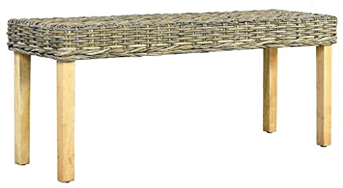 vidaXL Mahagoniholz Massiv Sitzbank Esszimmerbank Bank Essbank Küchenbank Rattanbank Flurbank Esszimmermöbel 110 cm Natur Kubu-Rattan