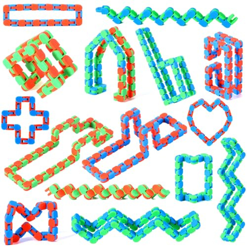 SCIONE 24PCS 24 Links Wacky Track Toys Snap and Click Fidget Toys for Stress Relief Multicolor Party Bag Fillers for Kids Travel Toys Set