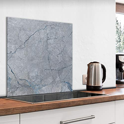 murando Spritzschutz Glas für Küche 60x60 cm Küchenrückwand Küchenspritzschutz Fliesenschutz Glasbild Dekoglas Küchenspiegel Glasrückwand Marmoroptik grau - f-C-0434-aq-a