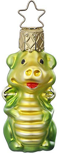 Christbaumschmuck Christbaumhänger Inge-Glas mit Sternenkrönchen, handbemalt und mundgeblasen, Mini Drache, 6 cm