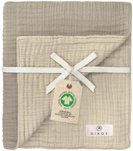 DIKOS® Musselin Babydecke Sommer 6-lagig 70×100 cm – Bio-Baumwolle (GOTS & Öko-Tex) – taupe/hellgrau – kuschelweich, atmungsaktiv – Kuscheldecke, Spucktuch, Puckdecke – Geschenk Geburt Junge & Mädchen