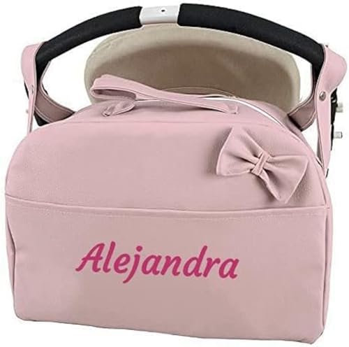 Danielstore Bolso Carro Bebé Polipiel Personalizado con Nombre Bordado - Pañalera, Maternidad, Hospital - Color Rosa Maquillaje