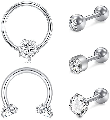 Funseedrr Tragus Helix Piercing Ohrring Stecker Edelstahl 16G 6mm 8mm Ohrpiercing Knorpel Daith Conch Rook Piercing Schmuck Silber