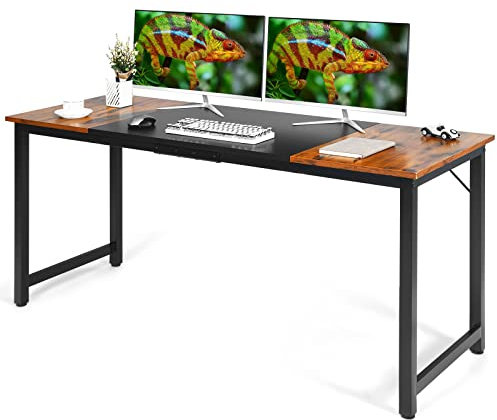 CASART Wooden Computer Desk, Industrial Laptop Table with Adjustable Footpads, Steel Frame Wide Desktop Writing Desks Computer Workstation for Home Office (160 x 60 x 75cm, Wide Desktop)
