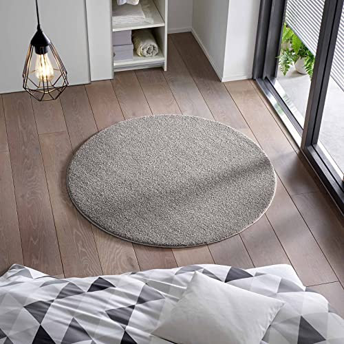 Taracarpet Kurzflor Flachgewebe Teppich für Wohnzimmer, Kinderzimmer und Schlafzimmer Einfarbig Uni Anthrazit Dunkel-Grau 120 cm rund