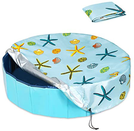 Ladadee Foldable Round Dog Swimming Pool Cover, for 32/48/63 Collapsible Outdoor Tub,PVC Coating Waterproof and UV Protection, Leakproof Washable Kiddie Pet Small Paddling Bath Accessories (Large)