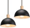 iDEGU 2 Stück Ø20cm Hängelampen Retro E27 LED Hängeleuchte Moderne Skandinavisch Deckenleuchte aus Metall Holz Pendelleuchte für Schlafzimmer Esszimmer Küche Restaurant (Schwarz, 2 Lampen)