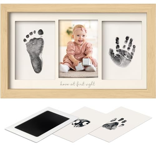 Baby Handabdruck und Fußabdruck Set – Clean Touch Stempelkissen Baby Hand und Fuß für Neugeborene, Handabdruck Baby Bilderrahmen Fabre, Fußabdruck Baby, Baby Dusche Baby Abdruckset (Ash Wood)