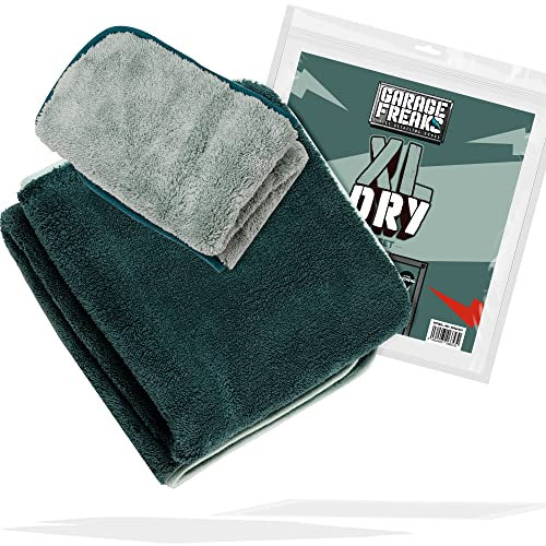 Garage Freaks Juego de 2 paños de secado para coche XL Dry – 1 paño de microfibra grande de 50 x 80 cm y 1 x 40 cm, 1200 g/m², secado extremadamente suave, alta absorción de agua