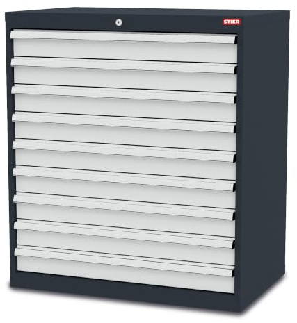 STIER Schubladenschrank mit 9 Schubladen BxTxH 900x575x1020 mm RAL 7016 / RAL 7035