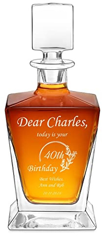 Maverton Geometric Whiskey Decanter with Engraving, Wishes | Symmetrical Carafe for him, Customised Glassware for Man, Stylish Barware for Birthday, Whisky Decanter for Husband